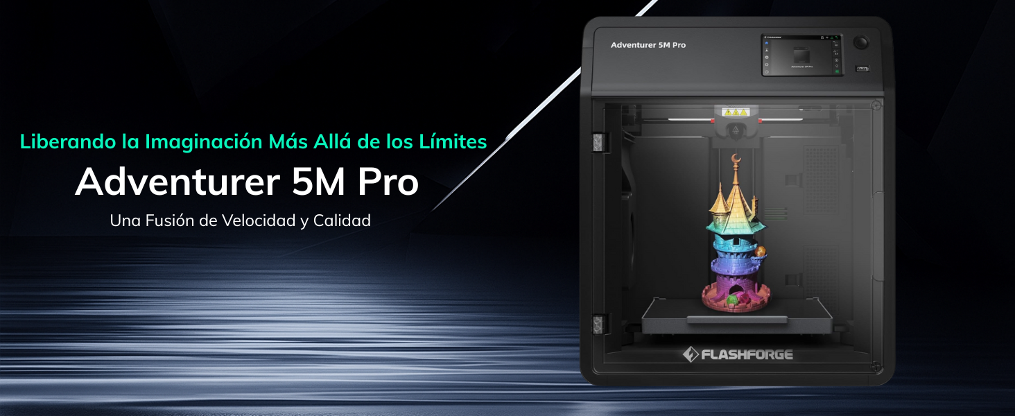 FLASHFORGE ADVENTURER 5M PRO – Impresora 3D Impresión de alta velocidad, calidad profesional y sistema cerrado para mayor seguridad  La Flashforge Adventurer 5M Pro está diseñada para quienes buscan velocidad, precisión y facilidad de uso en un equipo compacto, seguro y listo para usar desde el primer momento. Ideal tanto para entusiastas del modelado 3D como para entornos educativos, talleres o uso profesional.